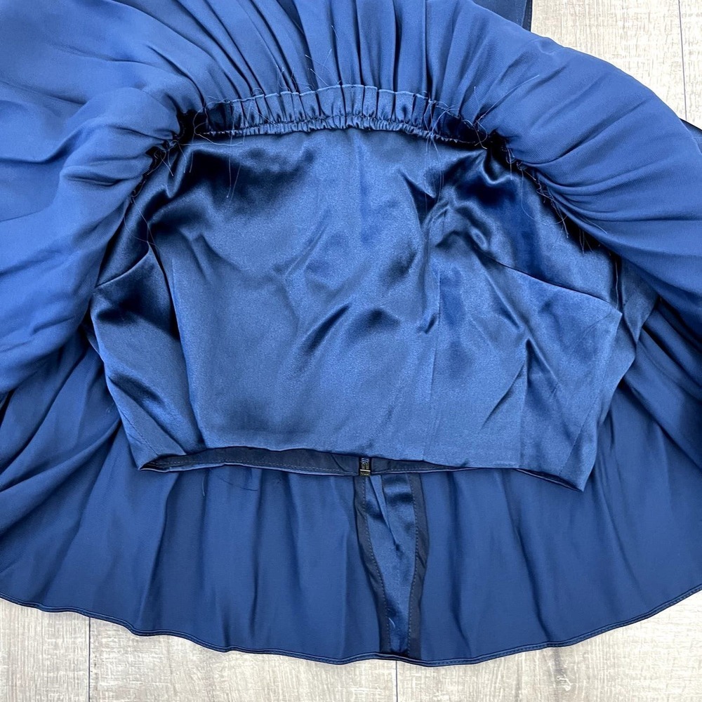 Jill Stuart Satin Top Womens XS Blue Cropped Off Shoulder Pleated Ruffle - Picture 6 of 16